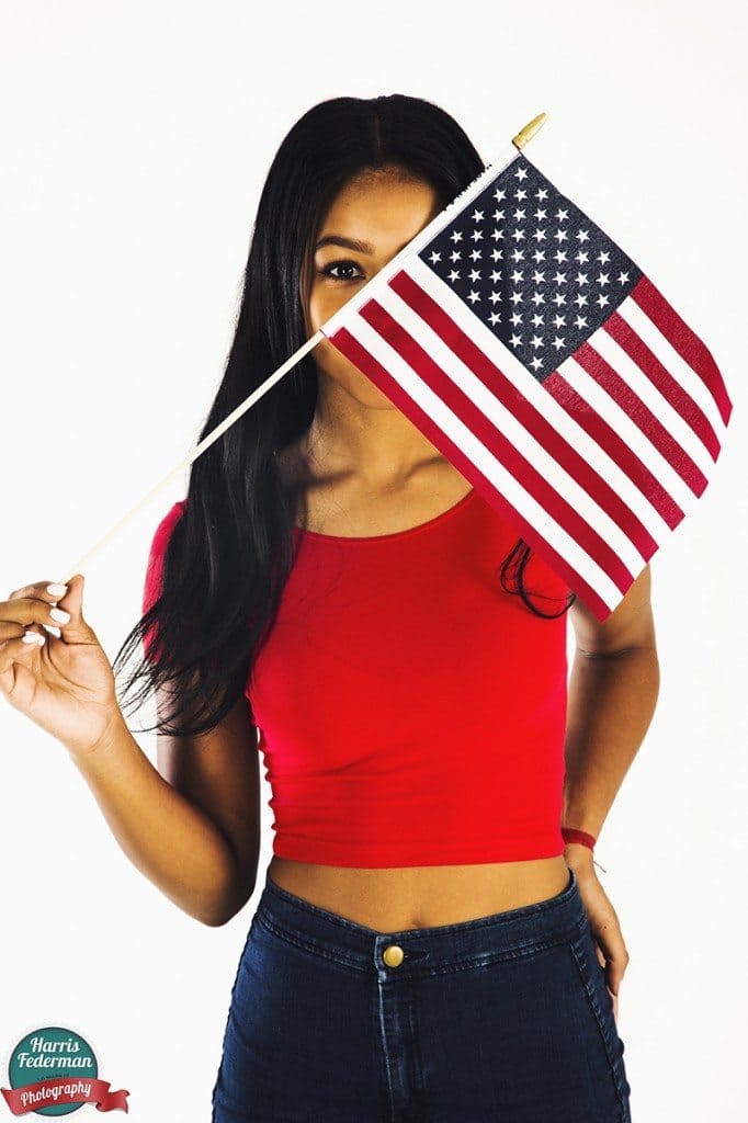 a girl with an American flag, shot by Harris Federman