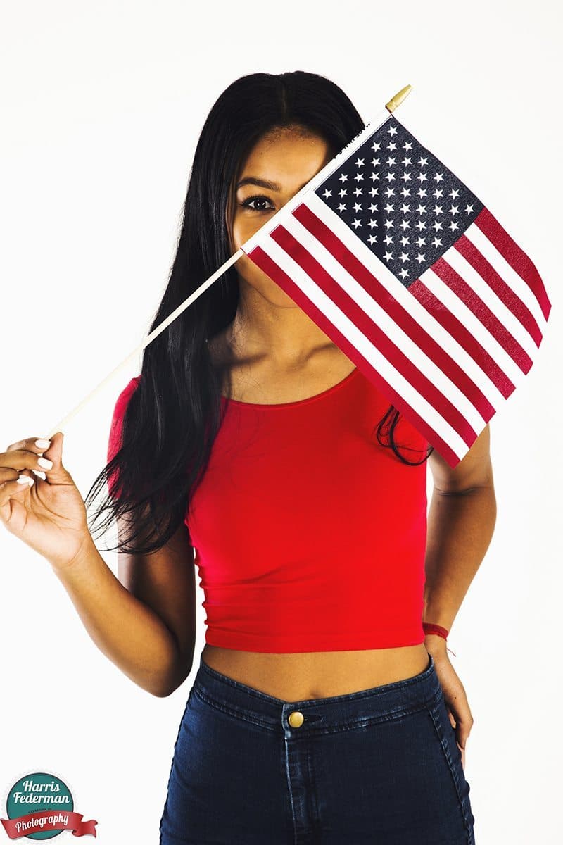 a girl with an American flag, shot by Harris Federman