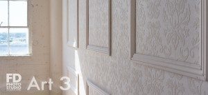 Art 3 comes with 10'x15' rose wall, gold&white furniture. Floors are laminated and there are sheer curtains on both windows.