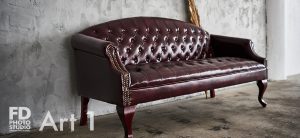 Red Sofa in a natural light studio