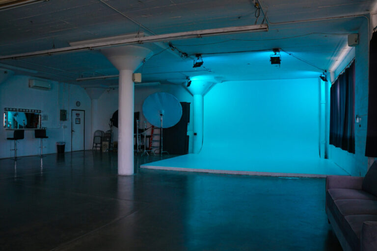 Daylight photo studio for rent in Los Angeles with a white cyc wall and RGB lights_Studio C_02