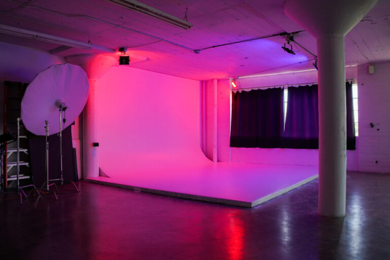 Daylight photo studio for rent in Los Angeles with a white cyc wall and RGB lights_Studio C_04