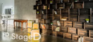 Photo Studio with Wood book shelf and textured wall