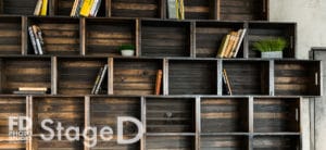 Photo Studio with Wood book shelf and textured wall