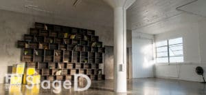 Photo Studio with Wood book shelf and textured wall