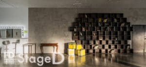 Photo Studio with Wood book shelf and textured wall