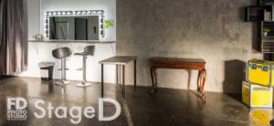Photo Studio with Wood book shelf and textured wall