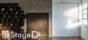 Photo Studio with Wood book shelf and textured wall
