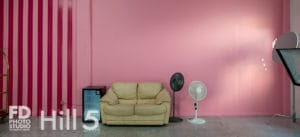 Carnation and gloss dark pink stripped corner available for photo and video photo studio rental in Los Angeles