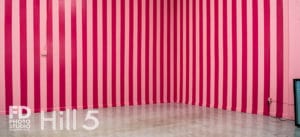 Carnation and gloss dark pink stripped corner available for photo and video photo studio rental in Los Angeles