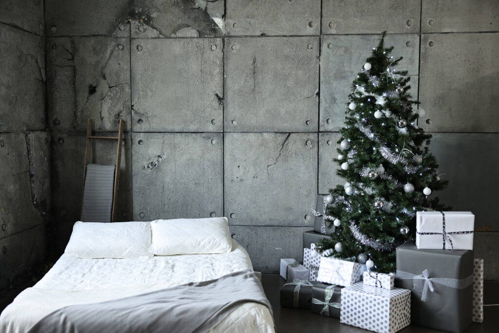 Hill 8 – Photo studio with Christmas decorations and concrete wall in Los Angeles3