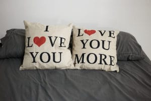 valentine themed pillows available with pro stage II rental