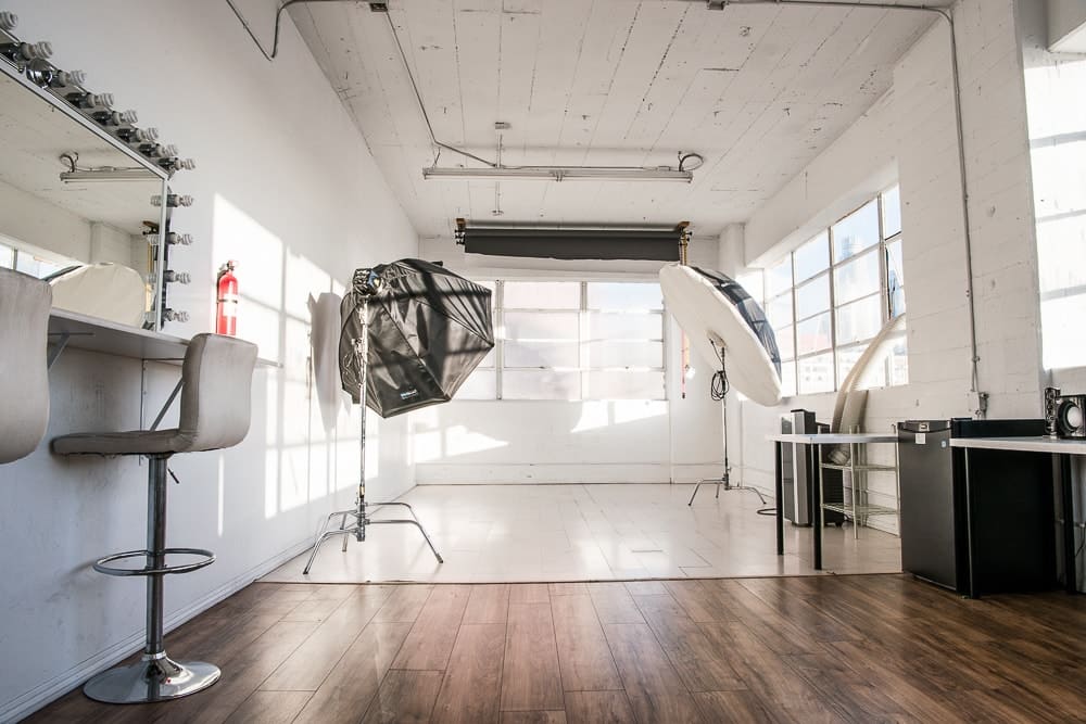 Photo and video studio rental with downtown view
