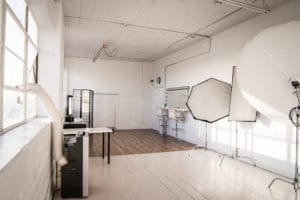 Photo and video studio rental with downtown view