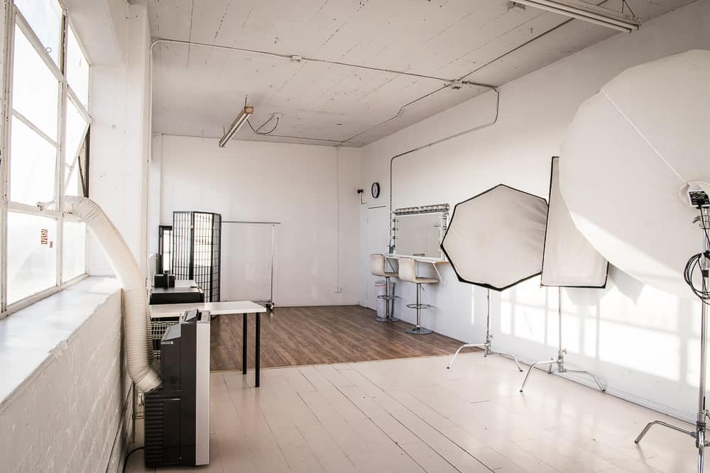 Photo and video studio rental with downtown view