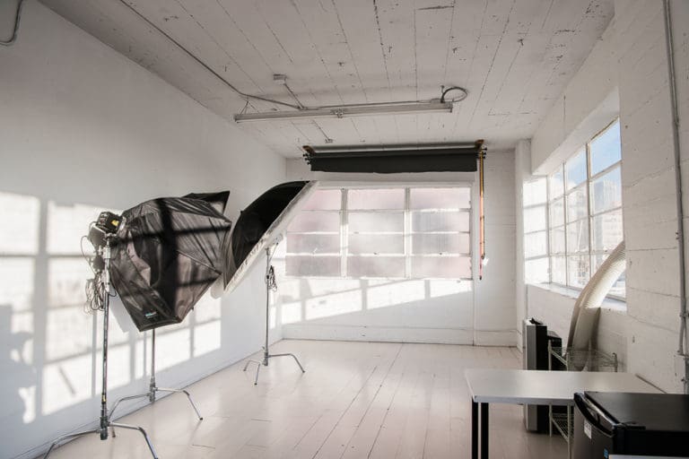 Photo and video studio rental with downtown view