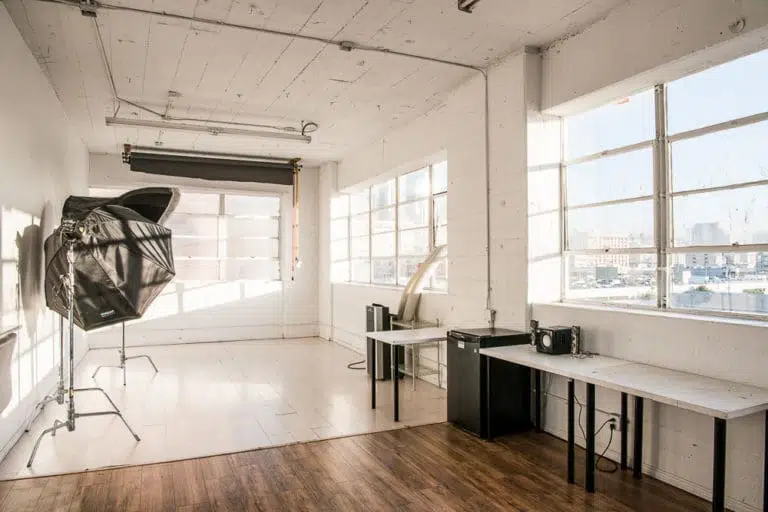 Photo and video studio rental with downtown view