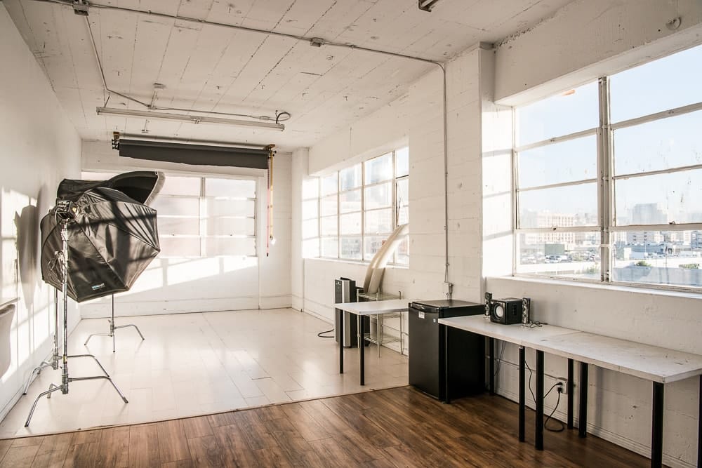 Photo and video studio rental with downtown view