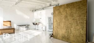 Natural light photo studio with high-gloss white floors available for rental in Los Angeles