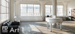 natural light photo studio with white staircase