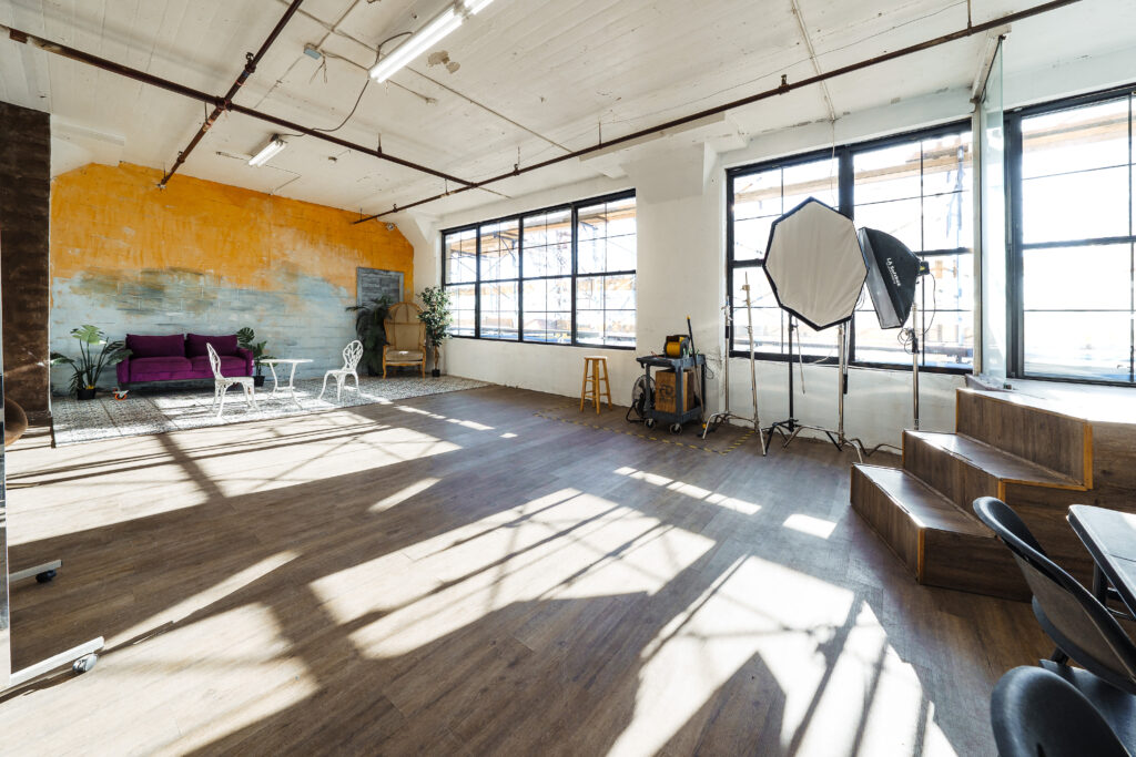LIC 7 - Loft-like daylight photo studio for rent in near me in New York with Moroccan tile, textured yellow wall