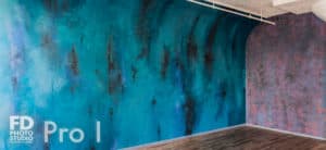 turquoise & earth tones textured wall available with photo and video studio rental in Los Angeles