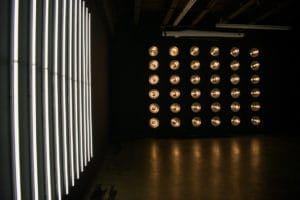 Black studio with LED dimmable lights available for photo and video rental in Los Angeles
