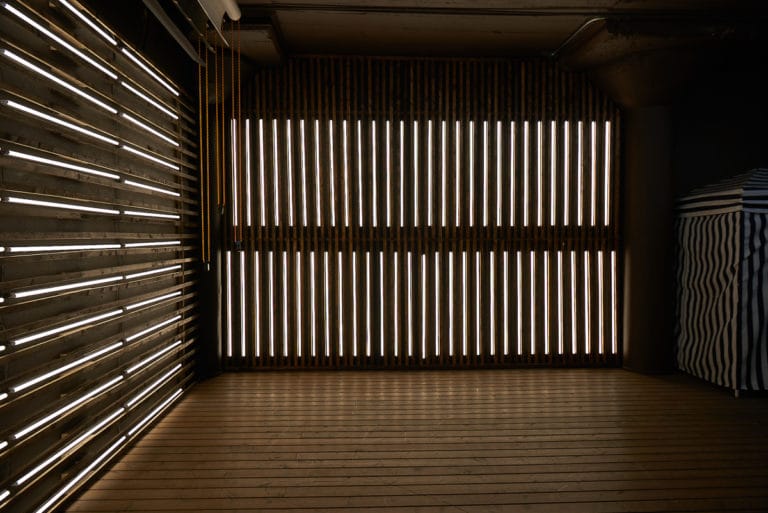 Wood and light stage available for photo and video rental in Los Angeles
