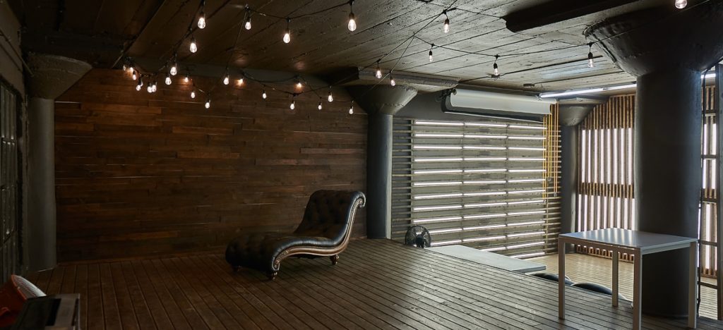 Wood and light stage available for photo and video rental in Los Angeles