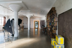 Large Vanity mirror with dimmable lights available for photo studio rental in Los Angeles