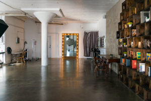Large Vanity mirror with dimmable lights available for photo studio rental in Los Angeles