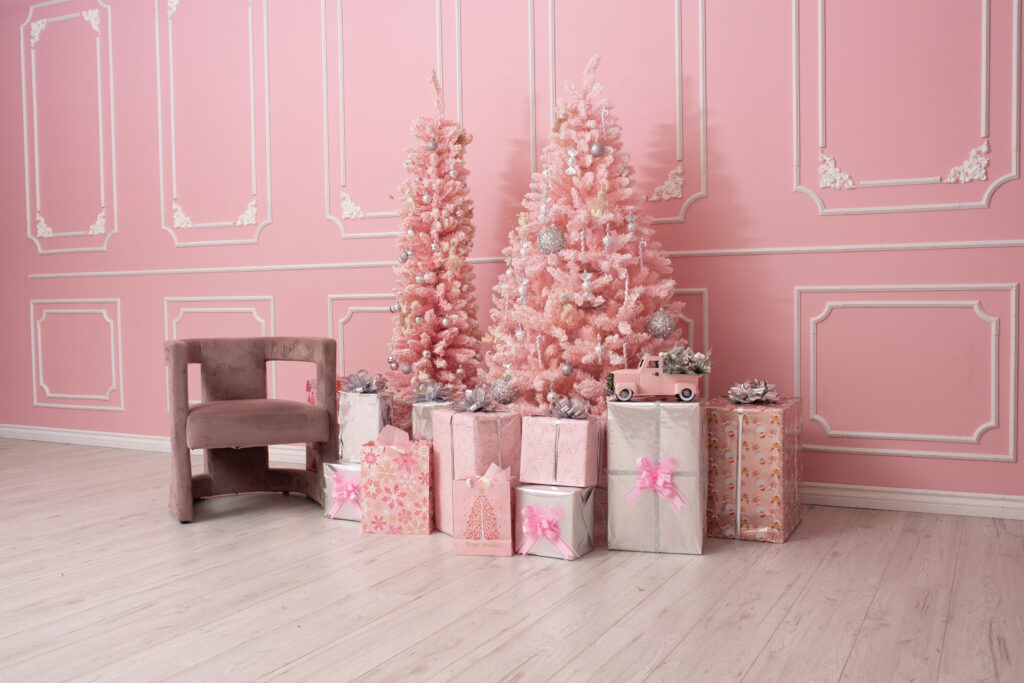 Astoria 3 - daylight photo studio for rent with pink walls and Christmas tree decorations in Astoria, Queens New York_01