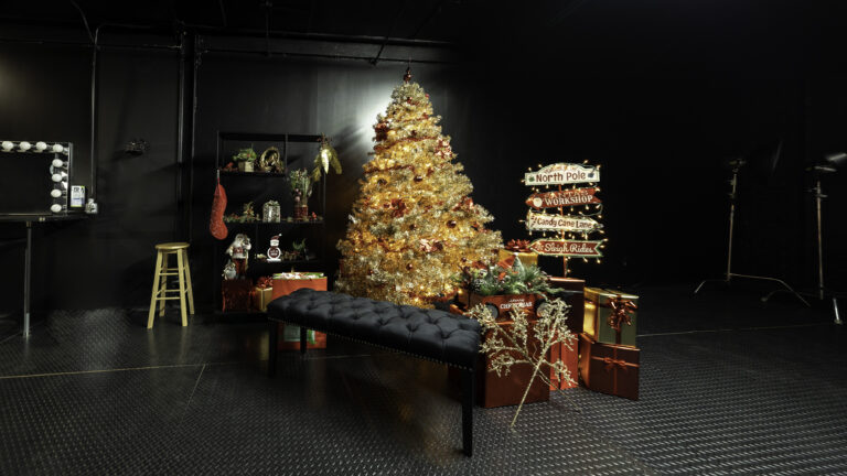Astoria 4 - Blackout photo studio with Christmas tree, black walls and ceiling located in Astoria, Queens, NY_01 Astoria 4 - Blackout photo studio with Christmas tree, black walls and ceiling located in Astoria, Queens, NY_01