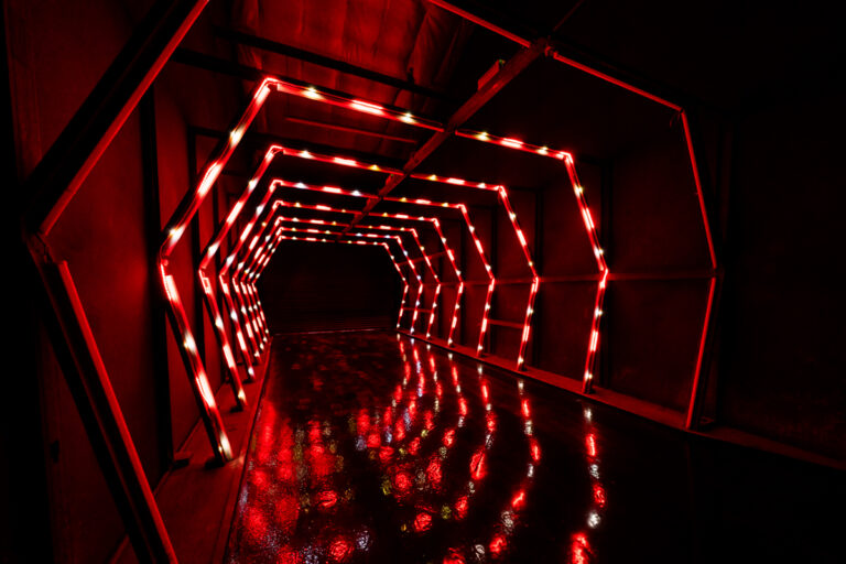 Blackout photo studio with RGB tunnel with drive in gate in Los Angeles_Olympic 2_6