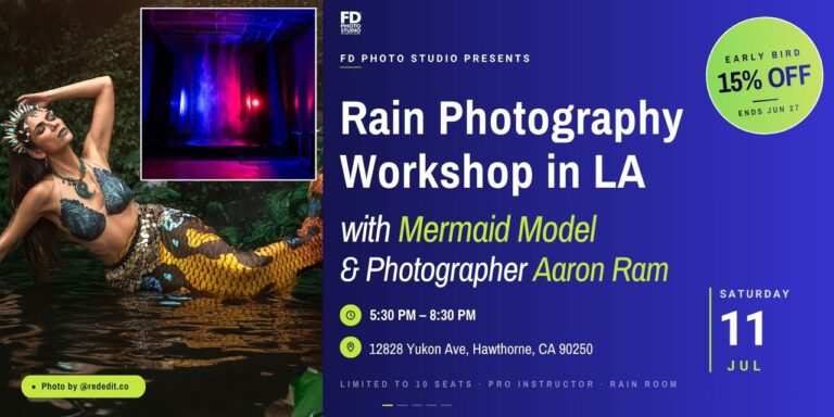 Rain Photography Workshop with Mermaid Model in LA | FD Photo Studio